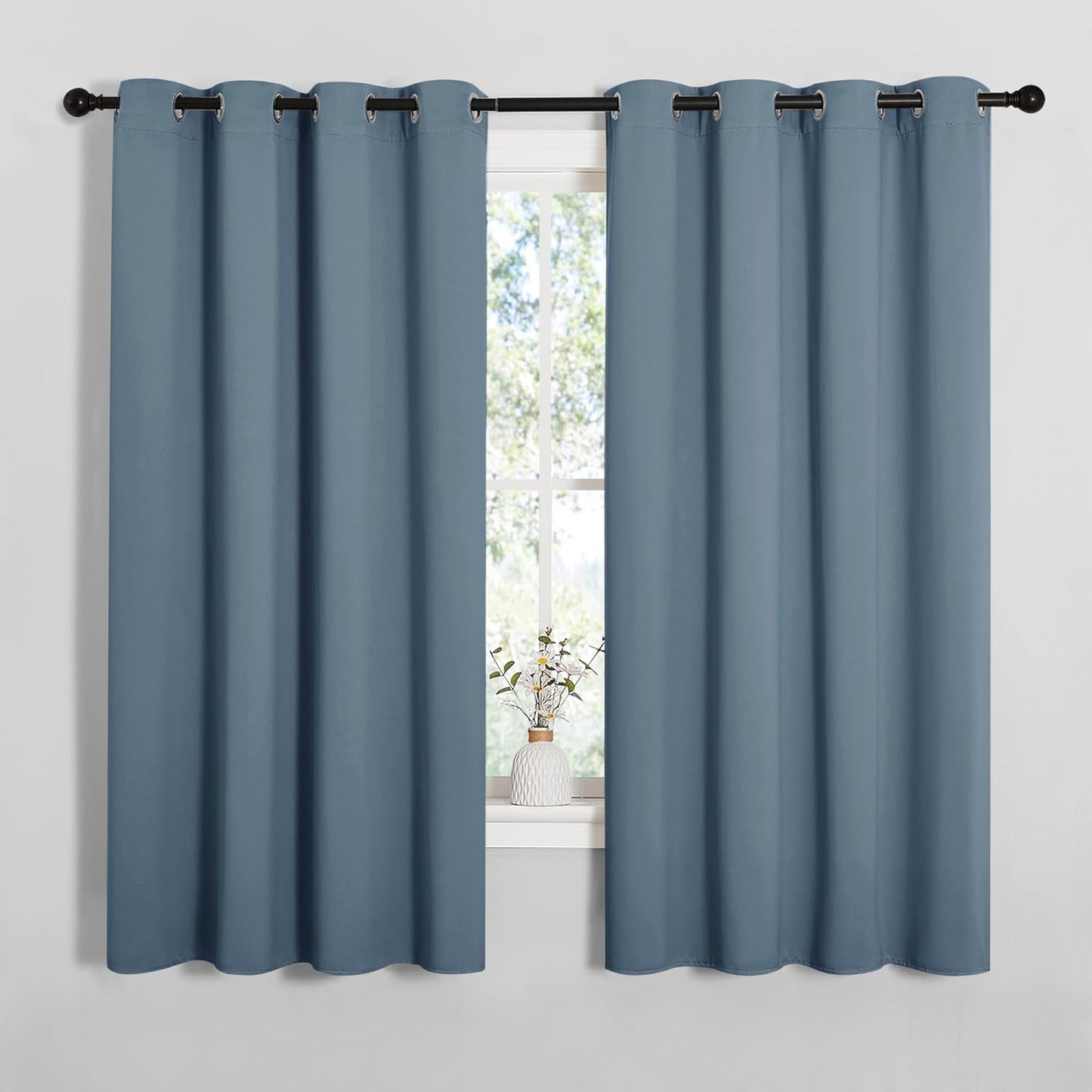 NICETOWN Smoky Blue Blackout Curtains - Thermal Insulated Drapes for Living Room | 68" Length, 55" Wide, 2 Panels