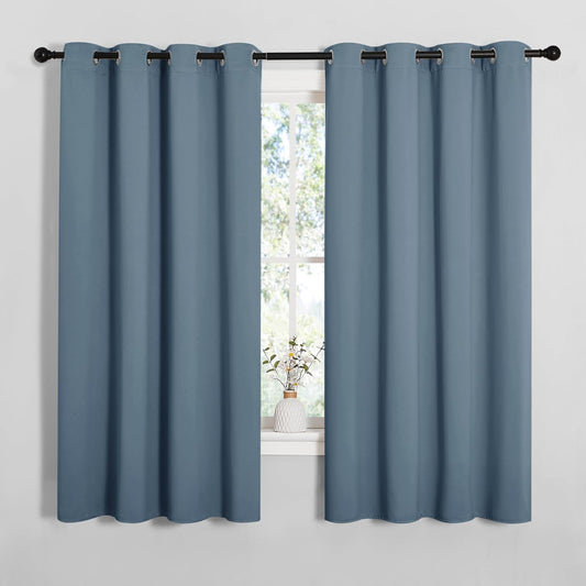 NICETOWN Smoky Blue Blackout Curtains - Thermal Insulated Drapes for Living Room | 68" Length, 55" Wide, 2 Panels