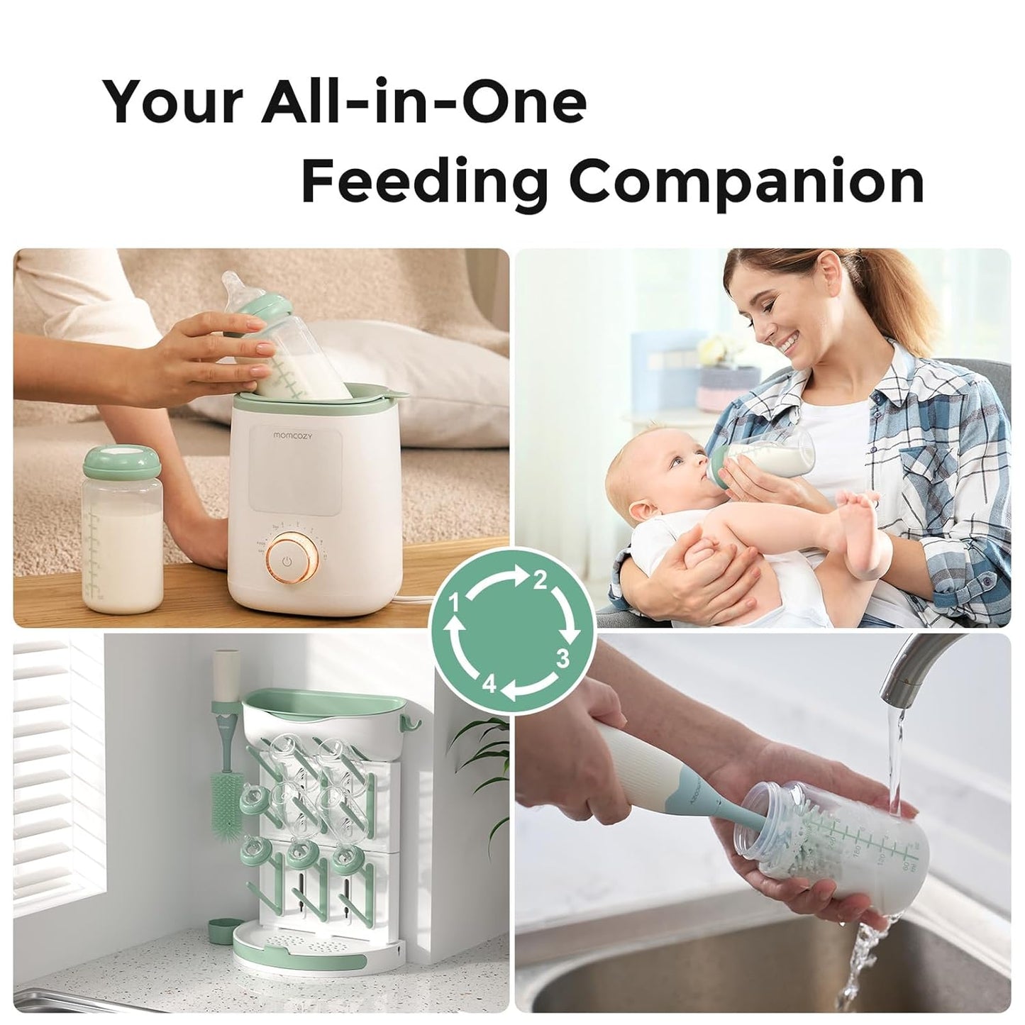 Momcozy Natural Baby Bottle - Wide-Neck, BPA-Free Milk Storage Container | 11 oz, 4-Pack for Breastfeeding Essentials