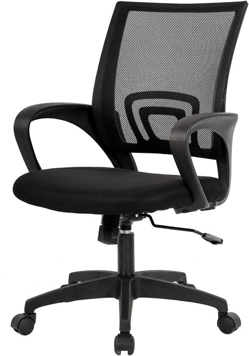 BestOffice Ergonomic Office Chair - Mid-Back Swivel Desk Chair with Breathable Backrest & Lumbar Support | Adjustable Height & Rolling Wheels | Dark Black for Adults & Women