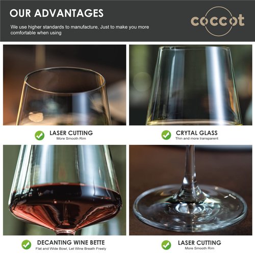 coccot Wine Glasses Set of 6,Crystal White Wine Glasses,Red Wine Glass Set, Wine Glasses Long stem,Clear Lead-Free Premium Blown Glassware (18.5oz,6 pack)