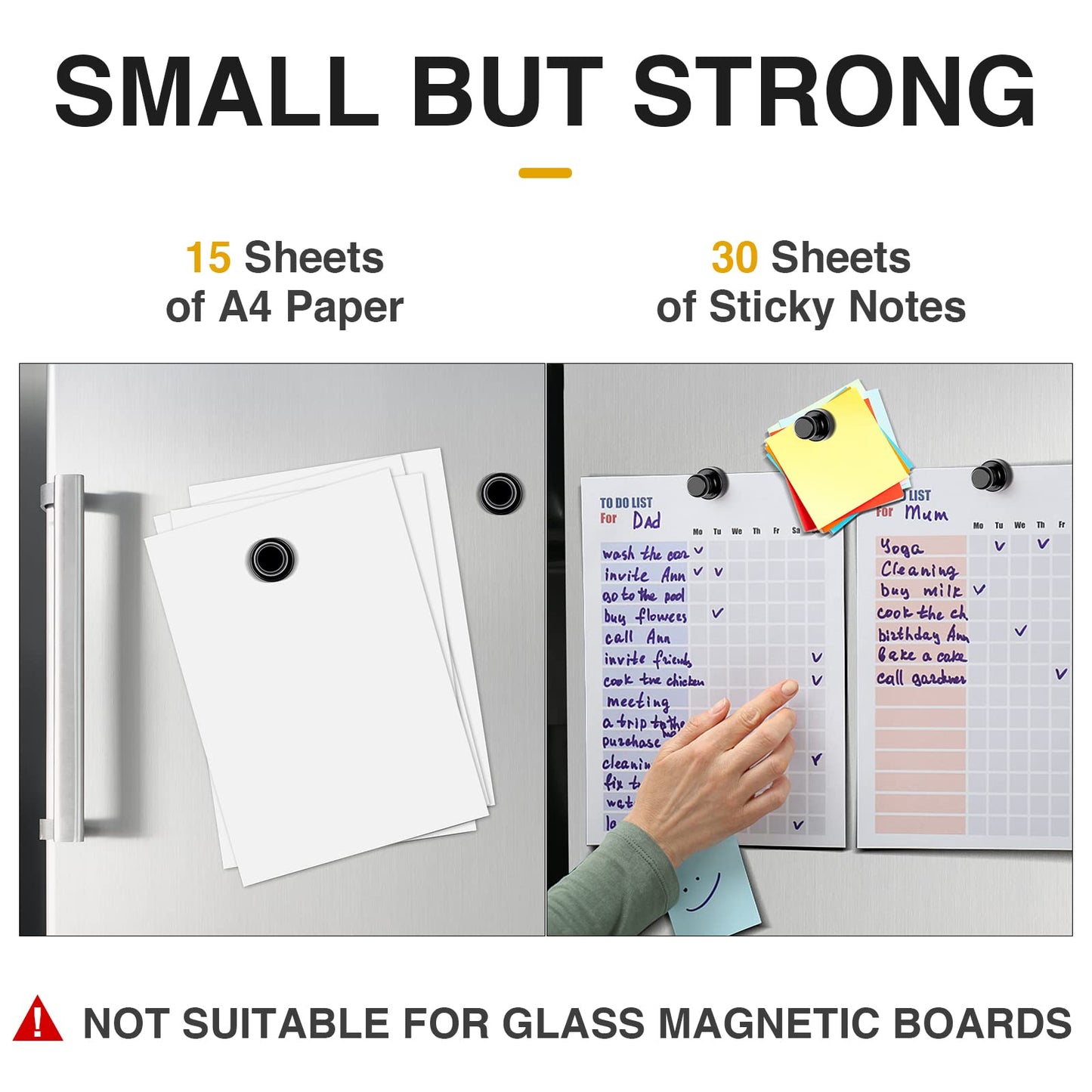 MIKEDE Fridge Magnets for Whiteboard, 15Pcs Strong Magnets for Whiteboard, Black Refrigerator Magnets Neodymium Push Pins for Office, Magnets, at School, Classroom, Kitchen
