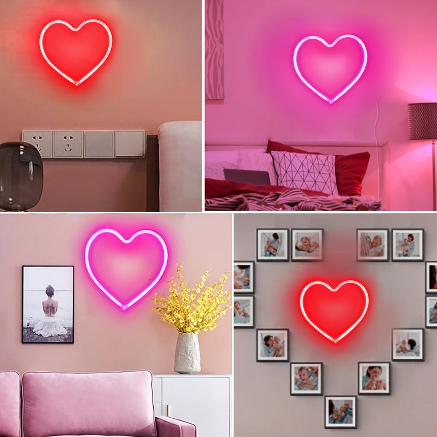 Skiennix Neon Heart Sign - 2-Pack Battery Operated or USB Powered | Perfect for Valentine's Day Decor (Pink & Red)