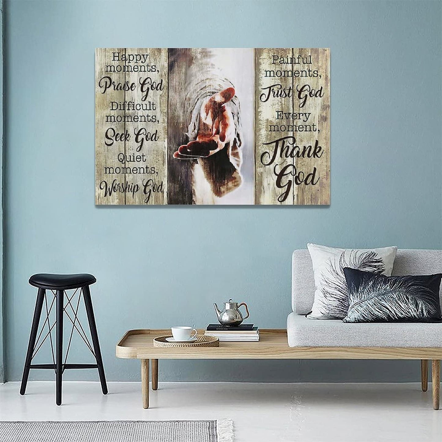 Amazing Jesus Poster Christian Religious Canvas Wall Art Every Moment Thank God Painting Christ Pictures Prints Hand of God Artwork Motivational Quotes Wall Decor Poster Framed for Bedroom Living Room