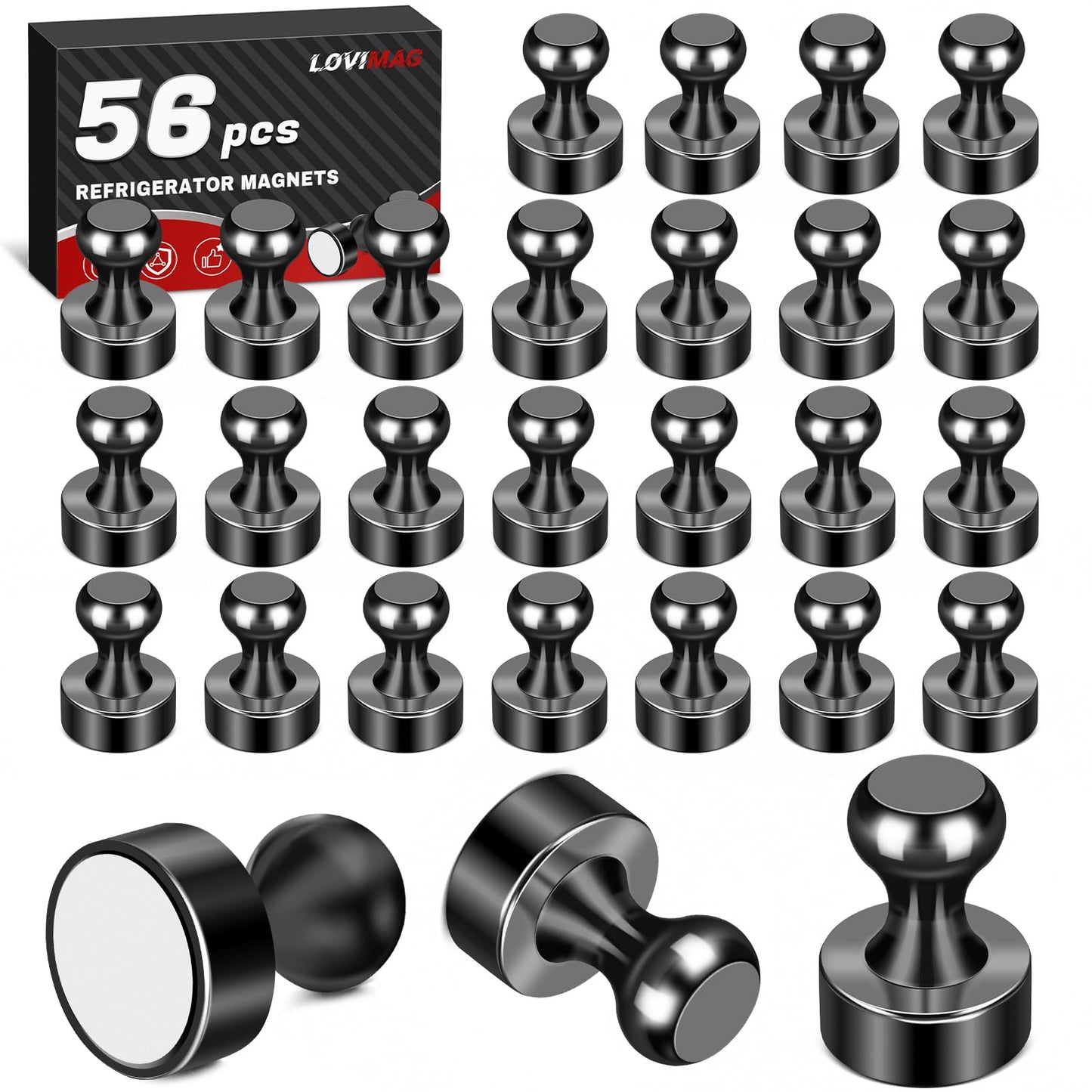 LOVIMAG Fridge Magnets 56 Pcs Refrigerator Whiteboard Small Strong Magnet Classroom Kitchen Accessories Decorative Locker Set Decor Must Haves Office Calendar Refrigerador Magnetic Cute Crafts Black