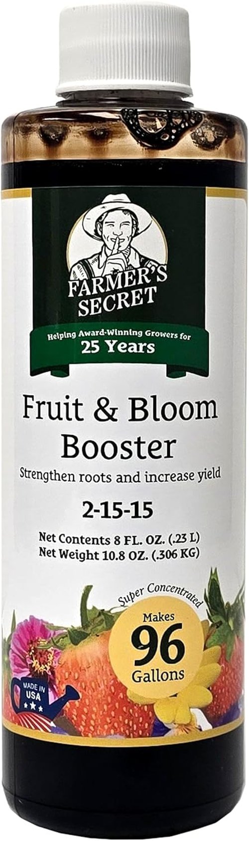 Farmer’s Secret Fruit & Bloom Booster Fertilizer - Super Concentrated 8oz for Enhanced Flowering & Yield