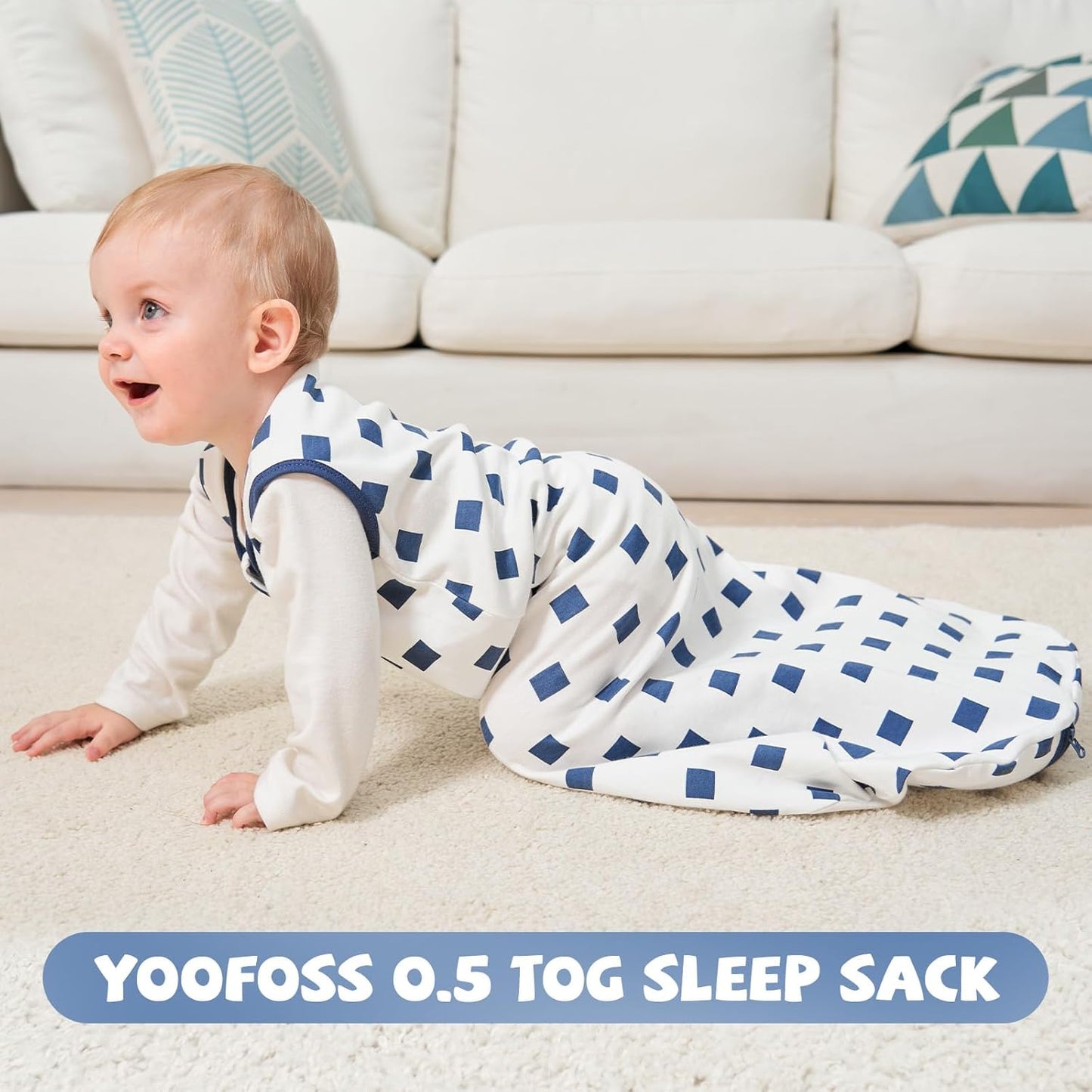 Yoofoss Baby Sleep Sack | 100% Organic Cotton Wearable Blanket for 6-12 Months | Lightweight 2-Way Zipper, TOG 0.5