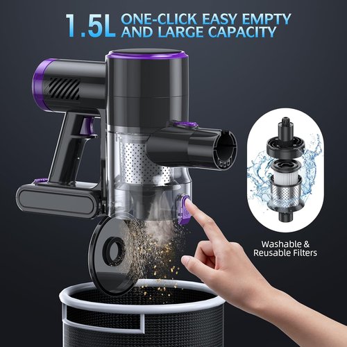 Bieiao Cordless Vacuum Cleaner - Lightweight 6-in-1 Stick Vacuum with LED Display & 40Min Battery Life
