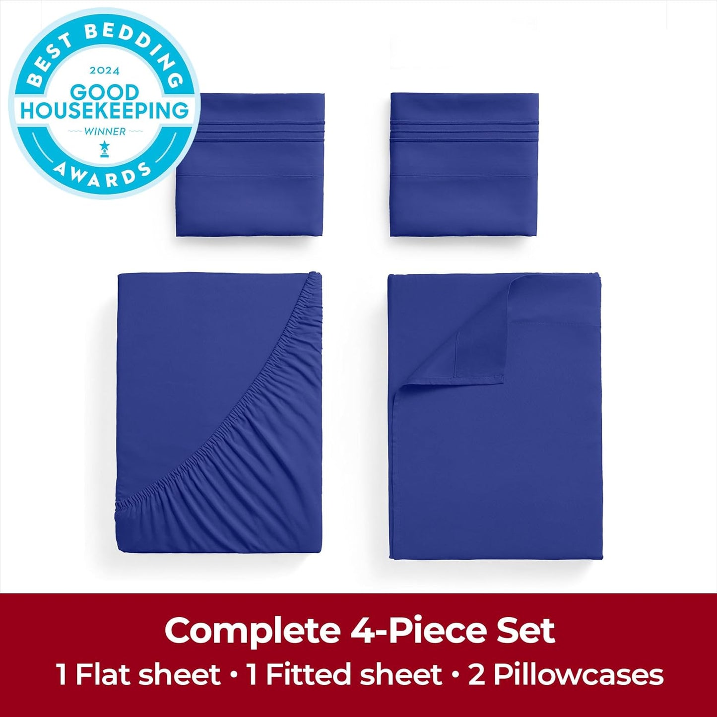 Mellanni King Sheets - 4 PC Ultra Soft Cooling Bedding Set - Hotel Luxury, Wrinkle & Stain Resistant (Royal Blue)