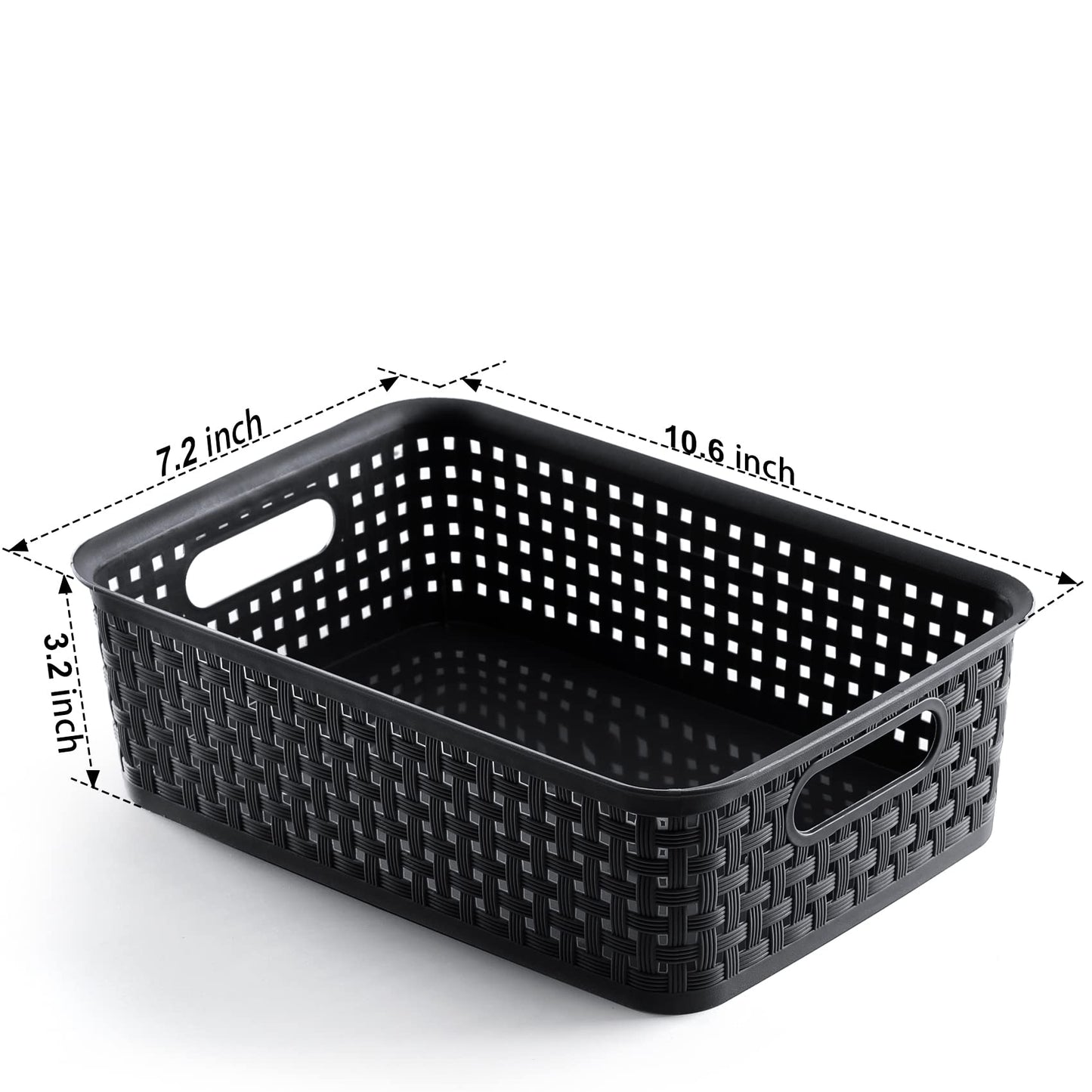 [ 8 Pack ] Plastic Storage Baskets, Small Pantry Organization and Storage Bins, Household Organizers for Laundry Room, Bathrooms, Kitchens, Cabinets, Countertops, Under Sink or Shelves, Black