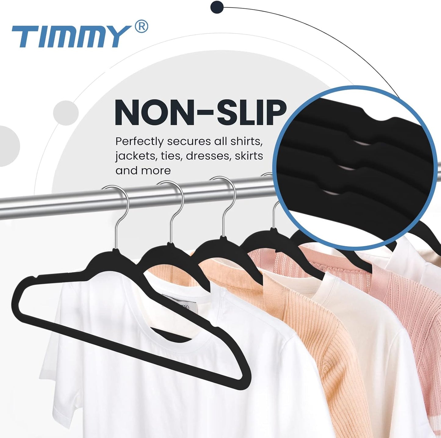 TIMMY Premium Velvet Hangers - Heavy-Duty Non-Slip Black Hangers for Coats & Suits | Space-Saving Pack of 50