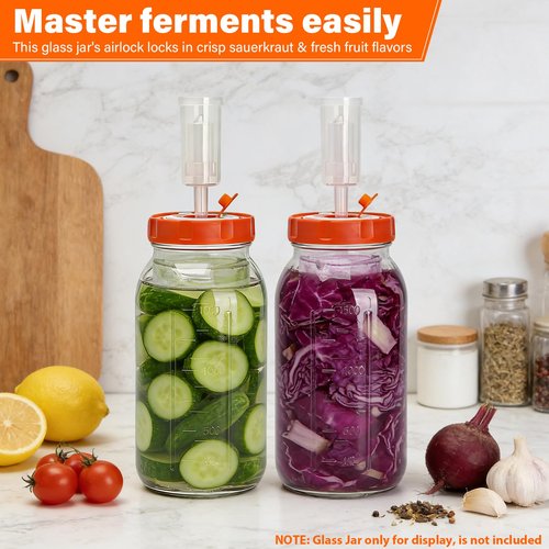Hersolm Fermentation Kit for Wide Mouth Mason Fermenting Jar, 4 Glass Weights,4 Lids with Date Marker,4 Airlocks (No Jars) Complete Pickling Sauerkraut Kit