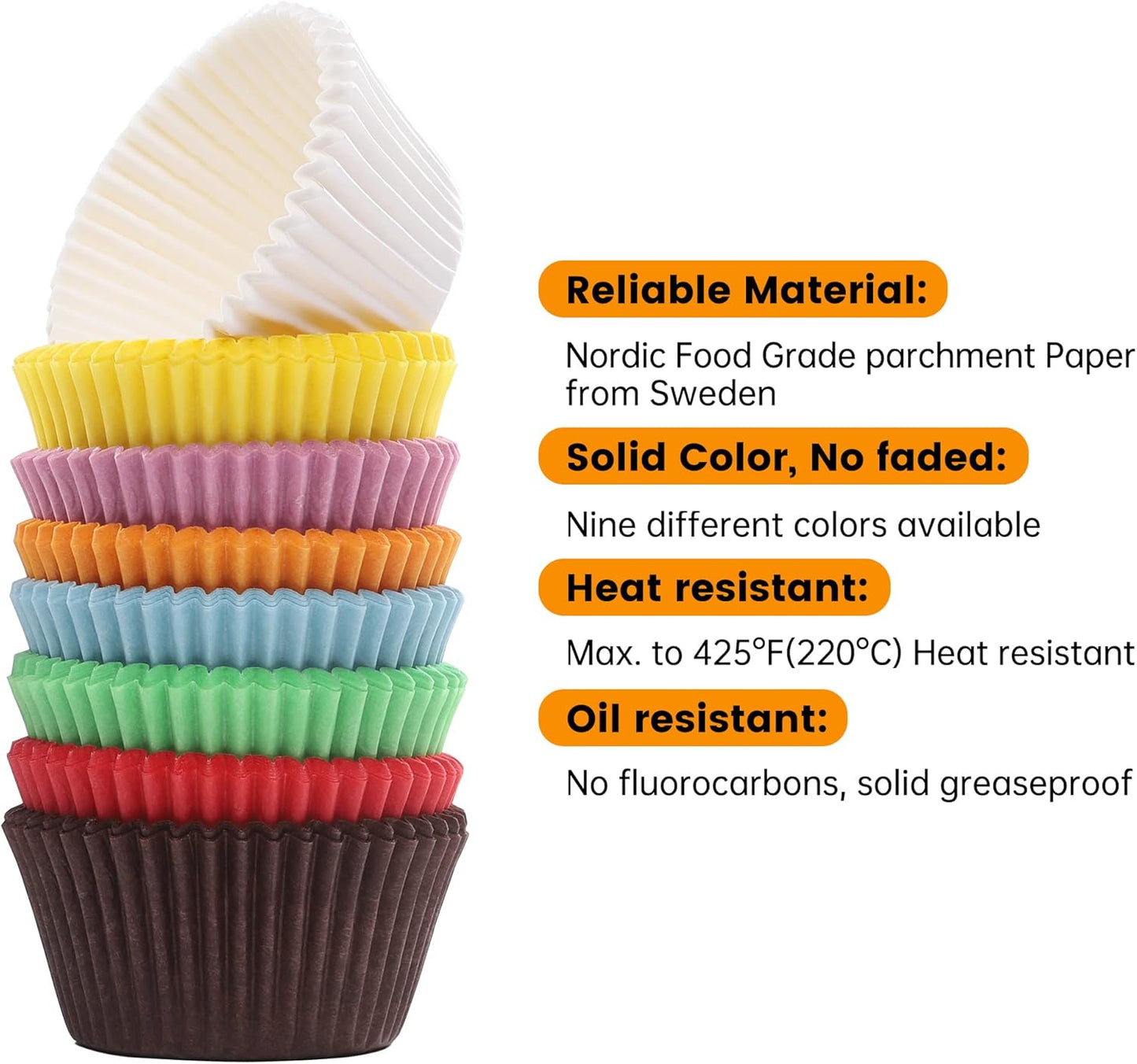 Bake Choice 200-Piece Standard Rainbow Cupcake Liners - Food-Grade, Greaseproof Muffin Wrappers for Baking