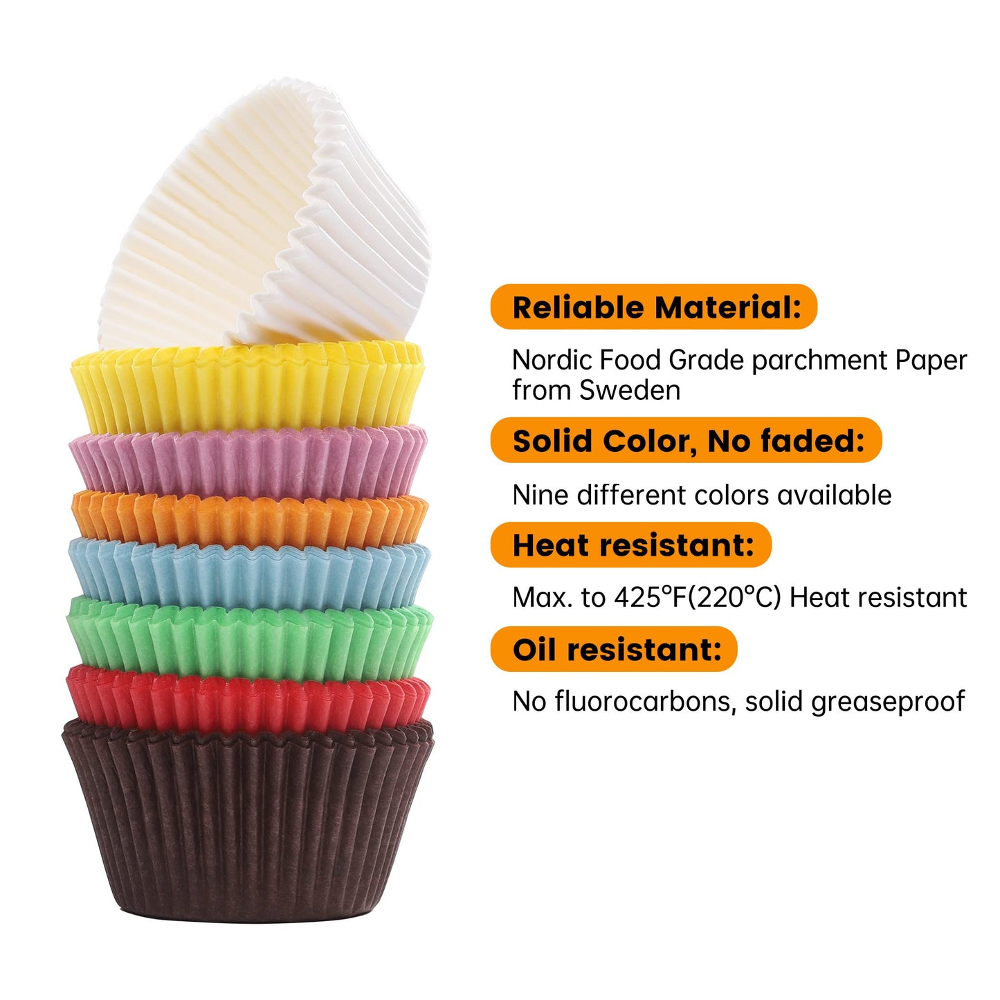 Bake Choice 200pcs Standard Rainbow Cupcake Liners for baking,food-grade cupcake wrappers,greaseproof parchment muffin liners for Christmas decorations
