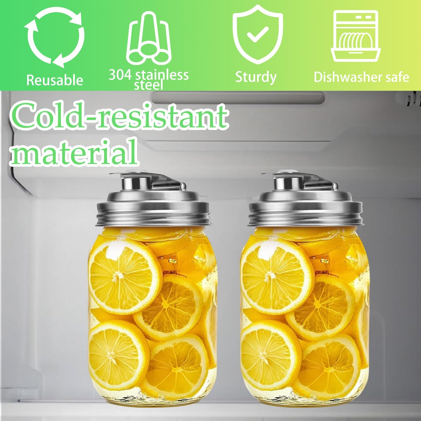 Mason Jar Wide Mouth Lid Stainless Steel Pour Spout Flip Cap,2 Pack Mason Jar Anticracking Pitcher Rust Leak Proof Seal Cover for Home Brewing Fruit Fermenting Drinks Salad (Wide Mouth)
