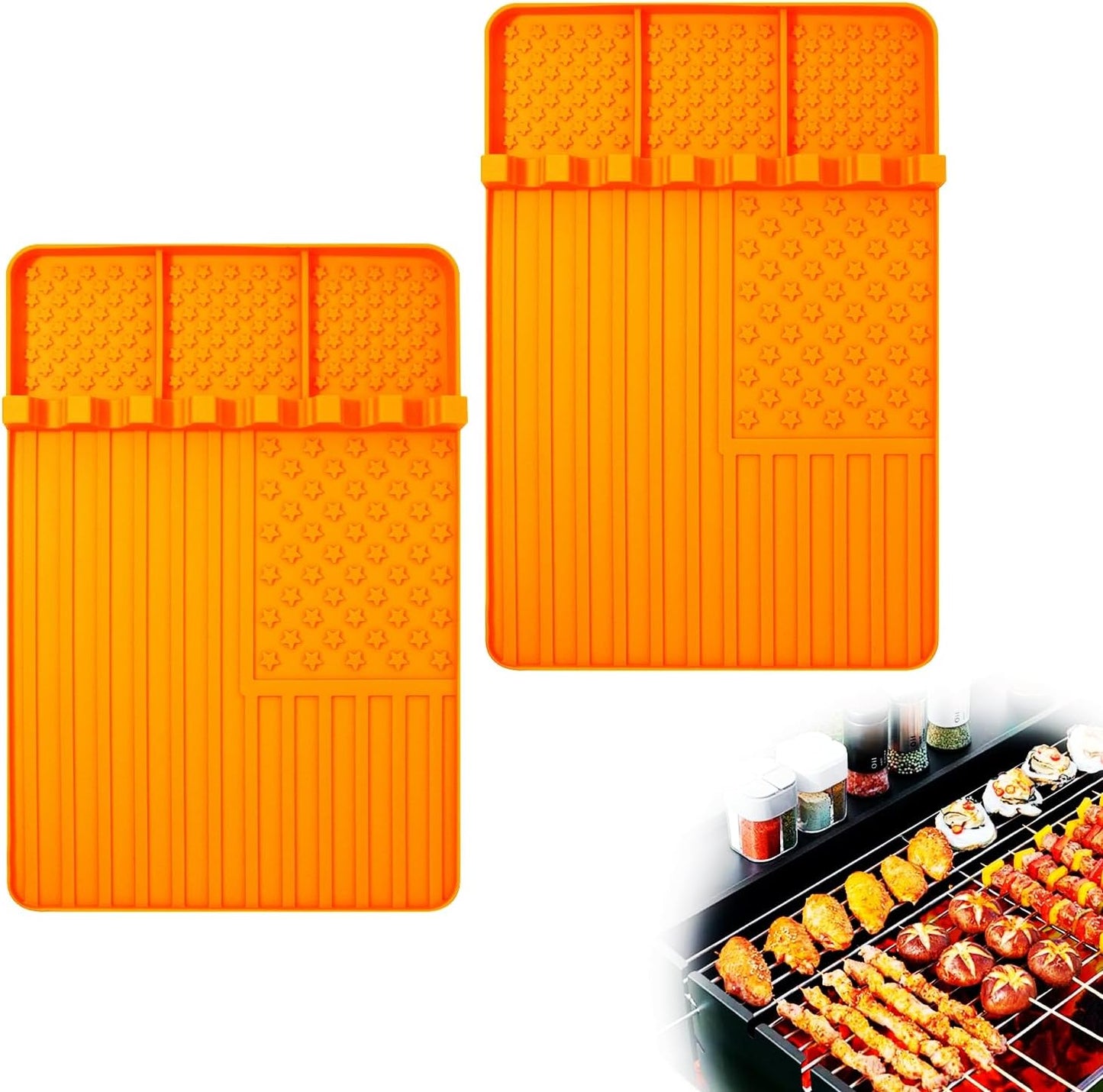 Skiennix Silicone Grill Mat - 2 PCS BBQ Griddle Tools with Drip Pad | Perfect for Outdoor Cooking (Orange)