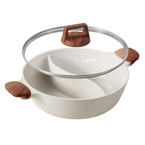 CAROTE Hot Pot with Divider Double Flavor Divided Stockpot with Glass Lid, Dual Sided Nonstick Stock Pot, Shabu Shabu Pots, Cookware for Induction Cooktop Gas Stove, 4.5-QT