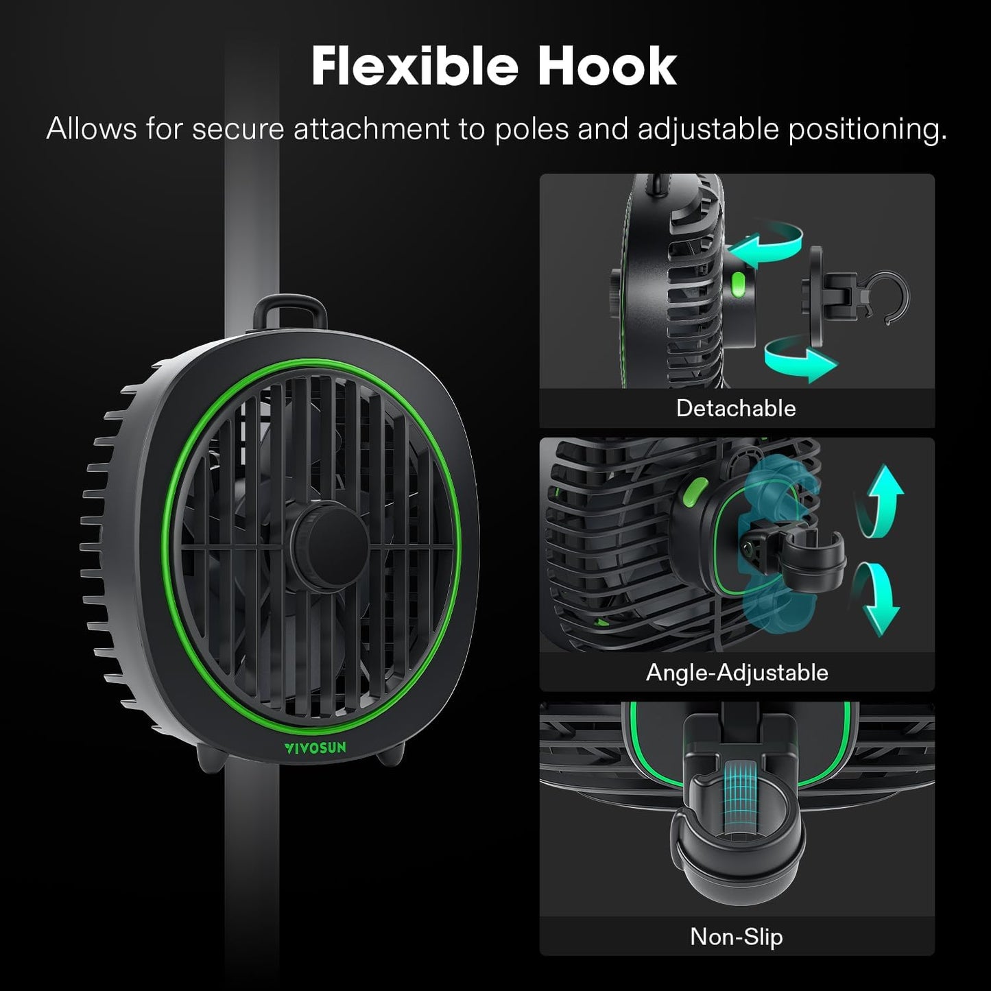 VIVOSUN AeroWave D4 Clip Fan - 4” Hydroponics Fan with 3-Speed Quiet Airflow & Adjustable Angle | Black