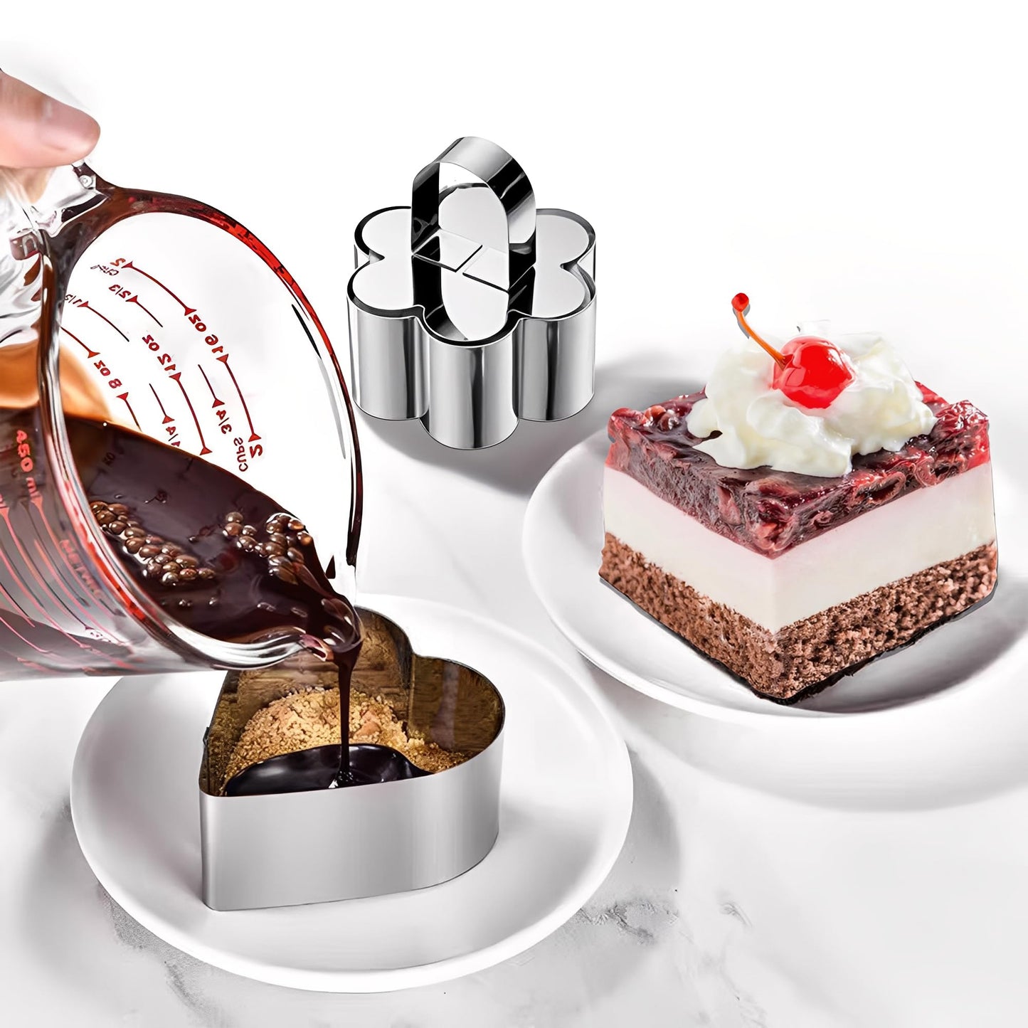 SWETON Cake Rings Cooking Rings Dessert Mousse Mold Stainless Steel with Pusher for Desserts Making (4PCS)
