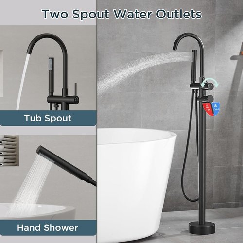 FORIOUS Freestanding Tub Faucet - High Flow Brass Bathtub Filler with Handheld Shower Mixer | Matte Black