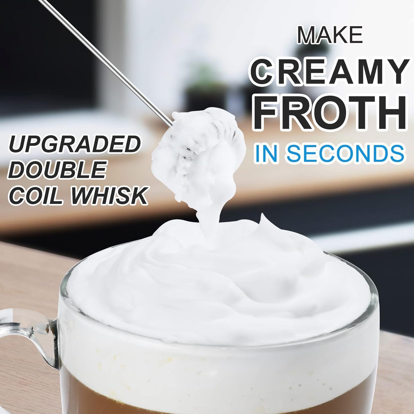 Skiennix Double Whisk Milk Frother - Handheld Electric Drink Mixer with Stainless Steel Stirrer | Perfect for Coffee, Cappuccino, and Matcha