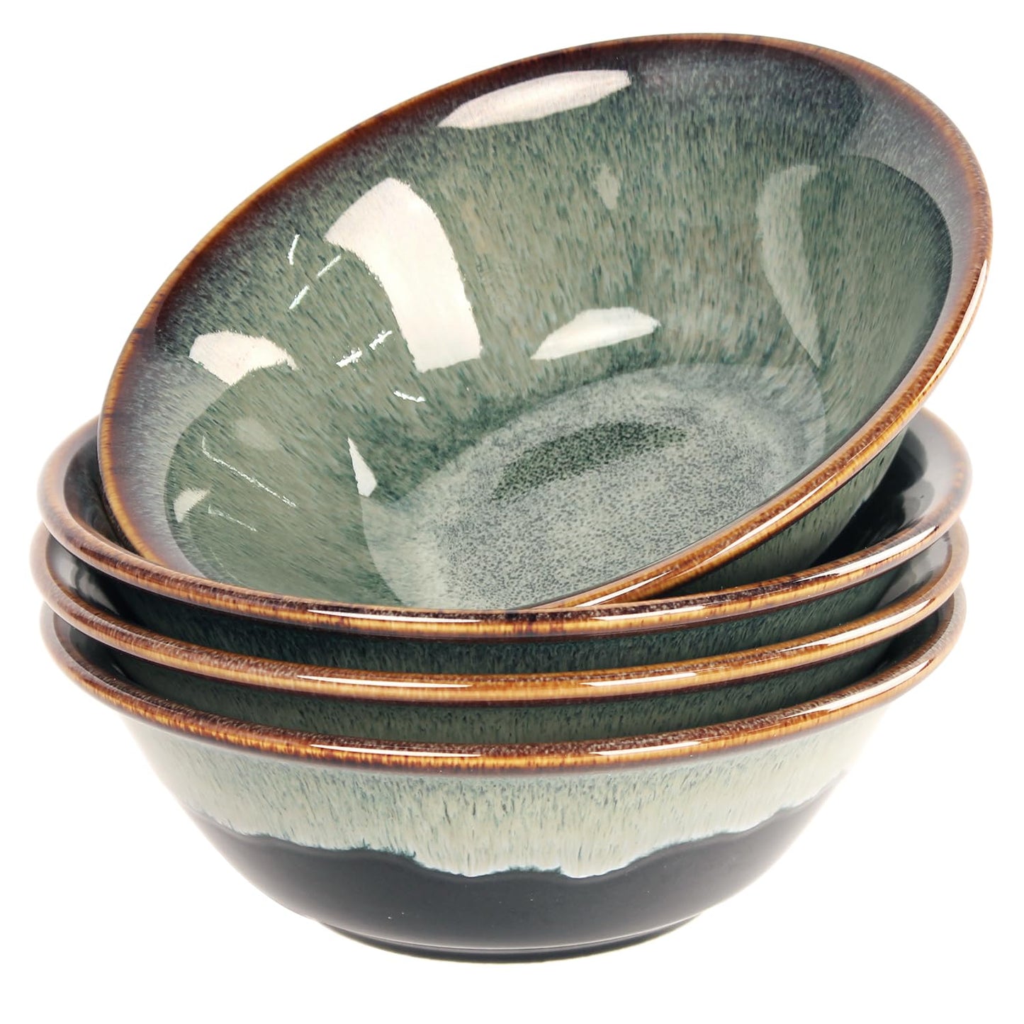 LIUYWYHCF Cereal bowls 11 OZ, Ceramic Soup Bowl for Kitchen, Black reactive glaze Bowl for Pho, Chip, Fruits, Salad, Noodle, Ramen, Suit For Housewarming - 5.9 Inch, Set of 4