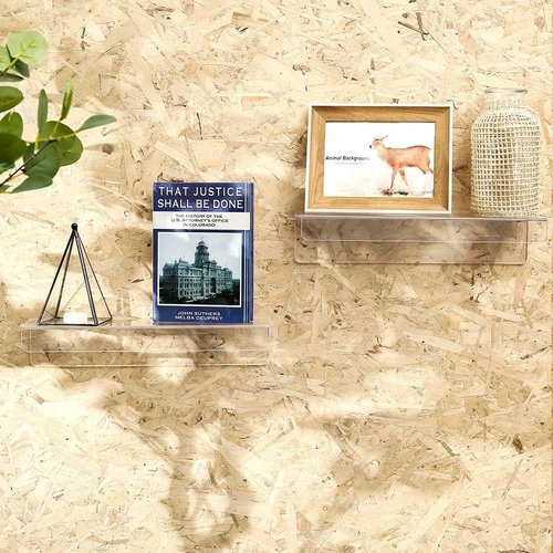 CY Craft Clear Acrylic Floating Shelves - 15 Inch Wall-Mounted Display Ledge | Set of 4 for Kitchen, Bathroom, Office