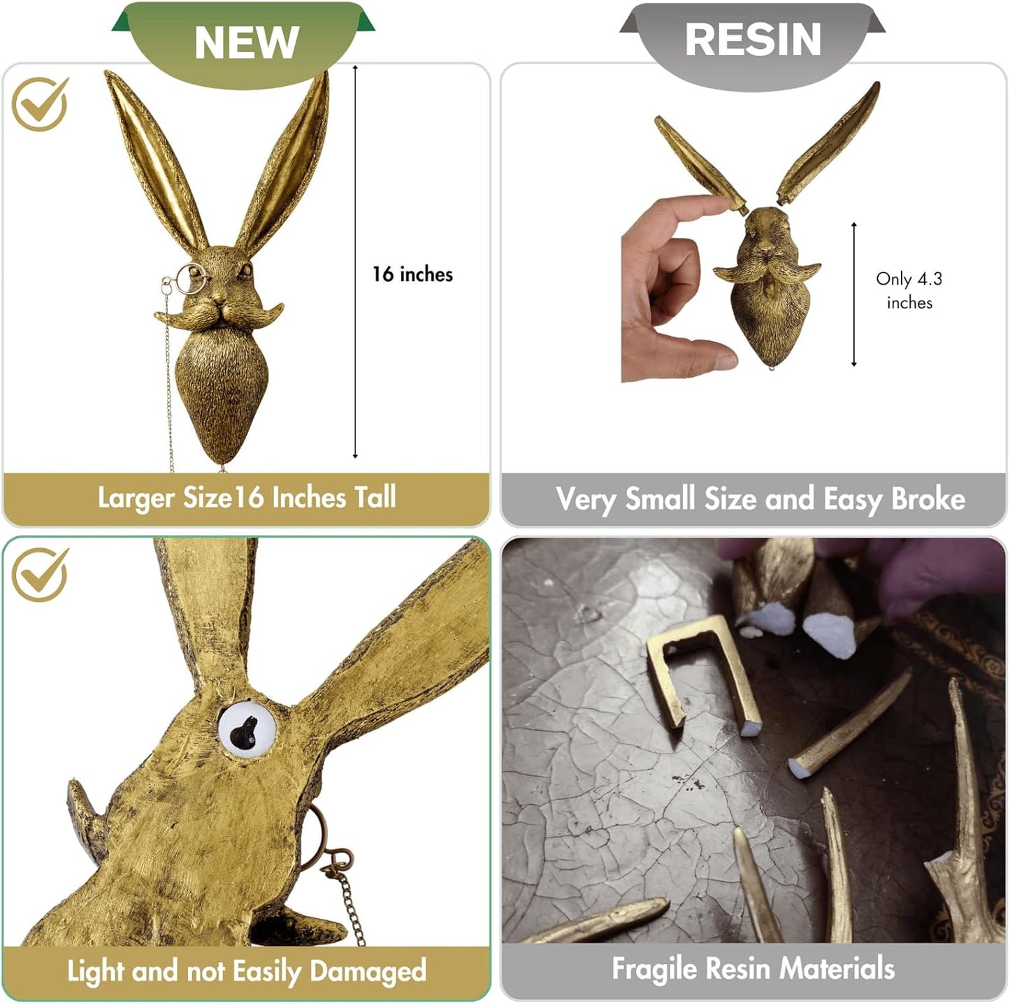 Montresor Animal Head Wall Art - Gold Rabbit Sculpture | Lightweight PU Foam Decor, 16 Inches