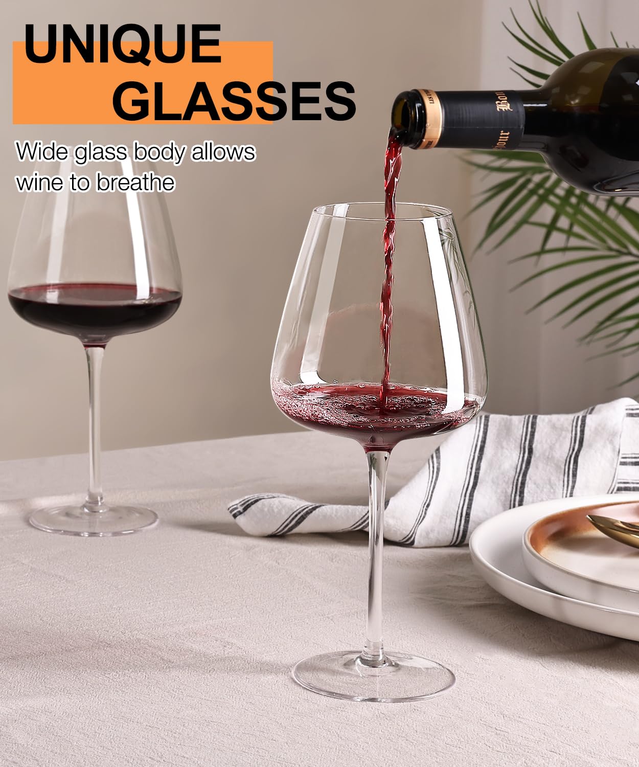 OJA Red Wine Glasses Set of 4, Large Burgundy Glasses 23 OZ, Hand Blown Crystal Glass Light, Clear, Best for Wine tasting, Birthday, Christmas, Anniversary, Father's Day