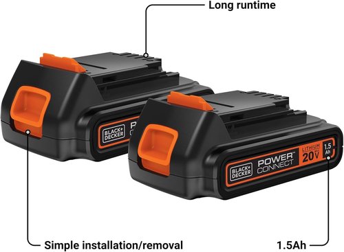 BLACK+DECKER 20V MAX POWERCONNECT Lithium Ion Battery Pack - 1.5 Ah, 2 Count, Cordless Tool Power Solution