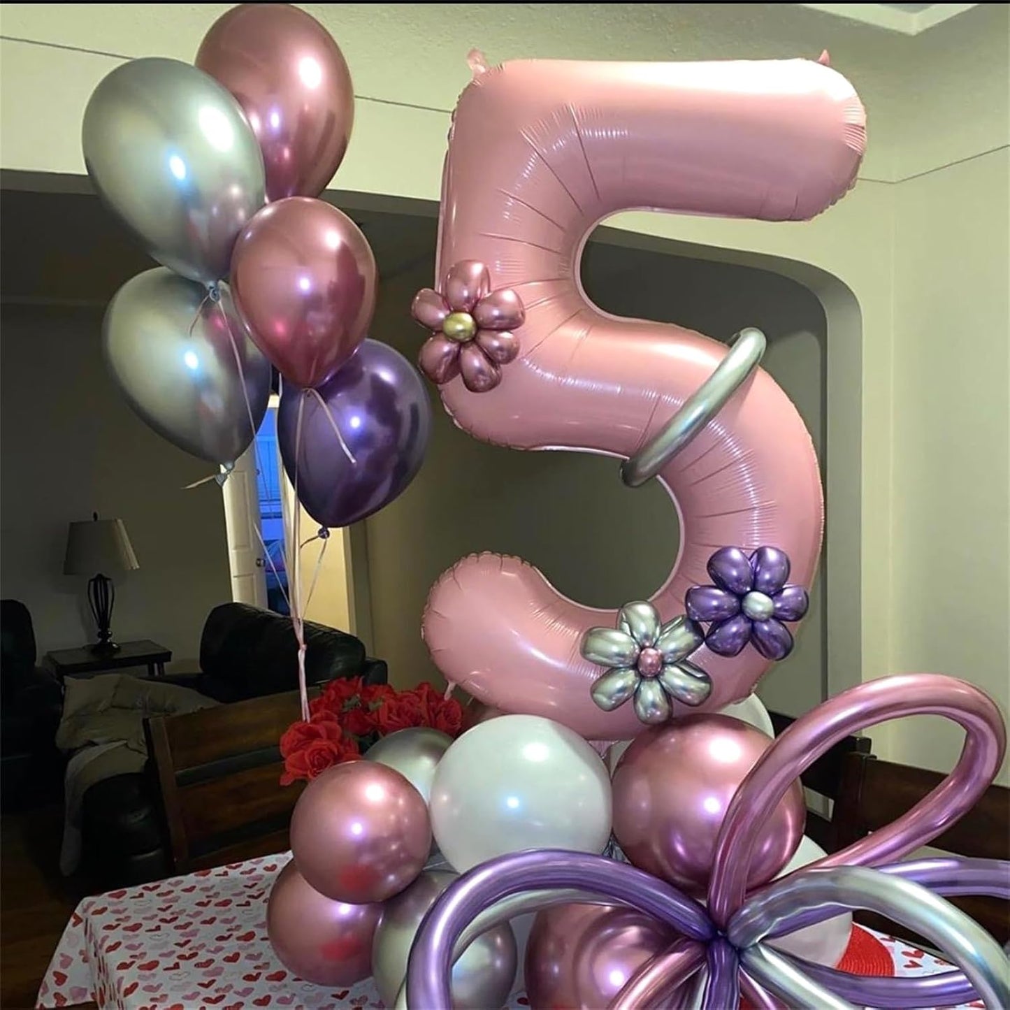 Skiennix Large Light Pink Number 5 Balloon - 40 Inch Self-Inflating Foil Decoration for Birthdays & Anniversaries