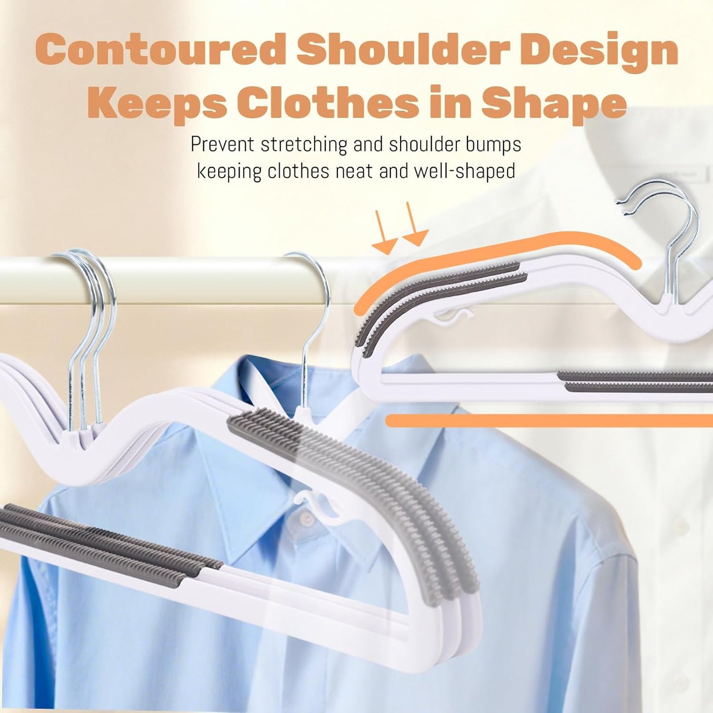 Sishynio Heavy-Duty Plastic Hangers - 20 Pack Non-Slip Space-Saving Closet Organizer for Shirts & Coats (Grey)