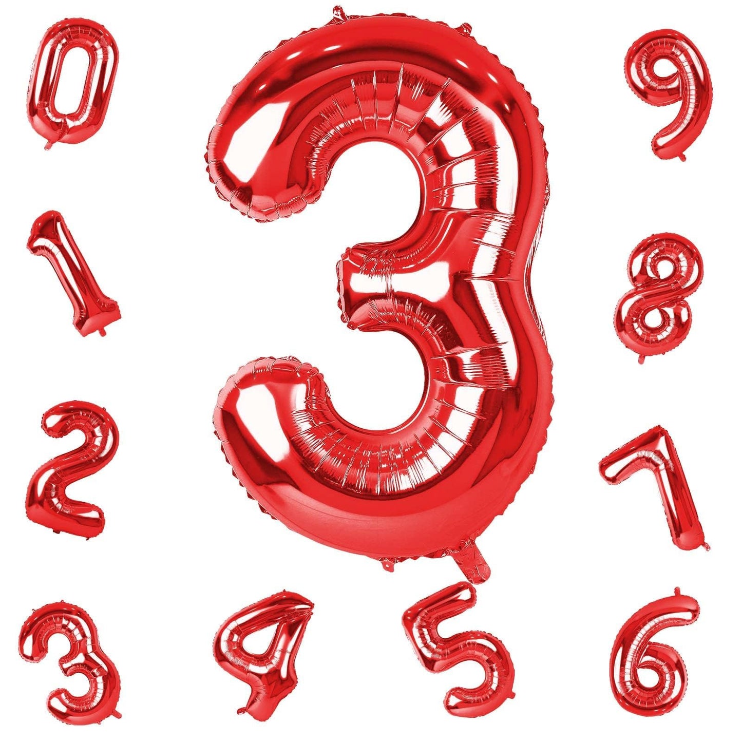 Red Number Balloons, 40 inch Large Number 3 Foil Mylar Helium Balloons for Girls Women, Self Inflating Number Balloons 0-9 for Men Boys 13th 30th Birthday Anniversary Party Celebration Decoration