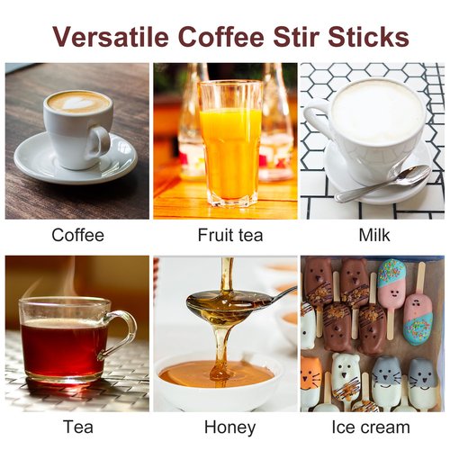 HLSN Wooden Coffee Stirrers, Thick Birch 5.5 Inches 1000PCS Disposable Coffee Stirrers Stir Sticks for Coffee & Cocktails, Natural Birch Biodegradabl Food Grade Stir Sticks for Coffee Bar