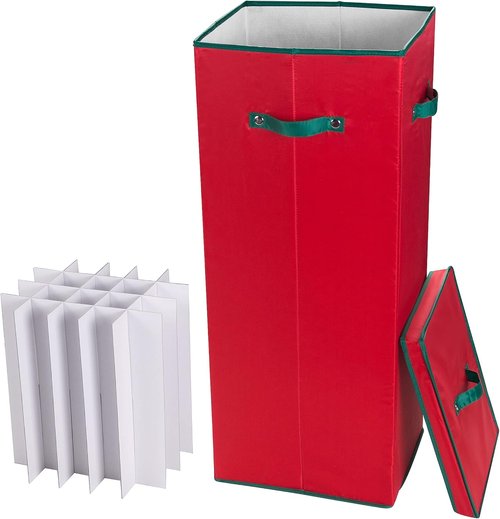 Elf Stor Wrapping Paper Storage Box - Holds 20 Rolls of 30” Gift Wrap - Upright Container with Lid & Dividers (Red)