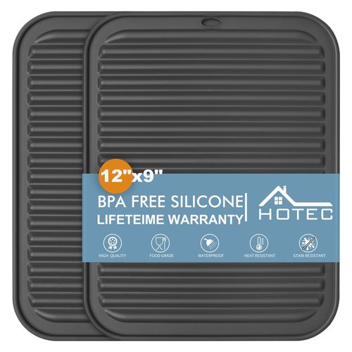 HOTEC 446℉ Heat Resistant BPA Free Silicone Trivets for Hot pots and Pans, for Kitchen Counter Dish Drying Mat, Set of 2 Dark Grey