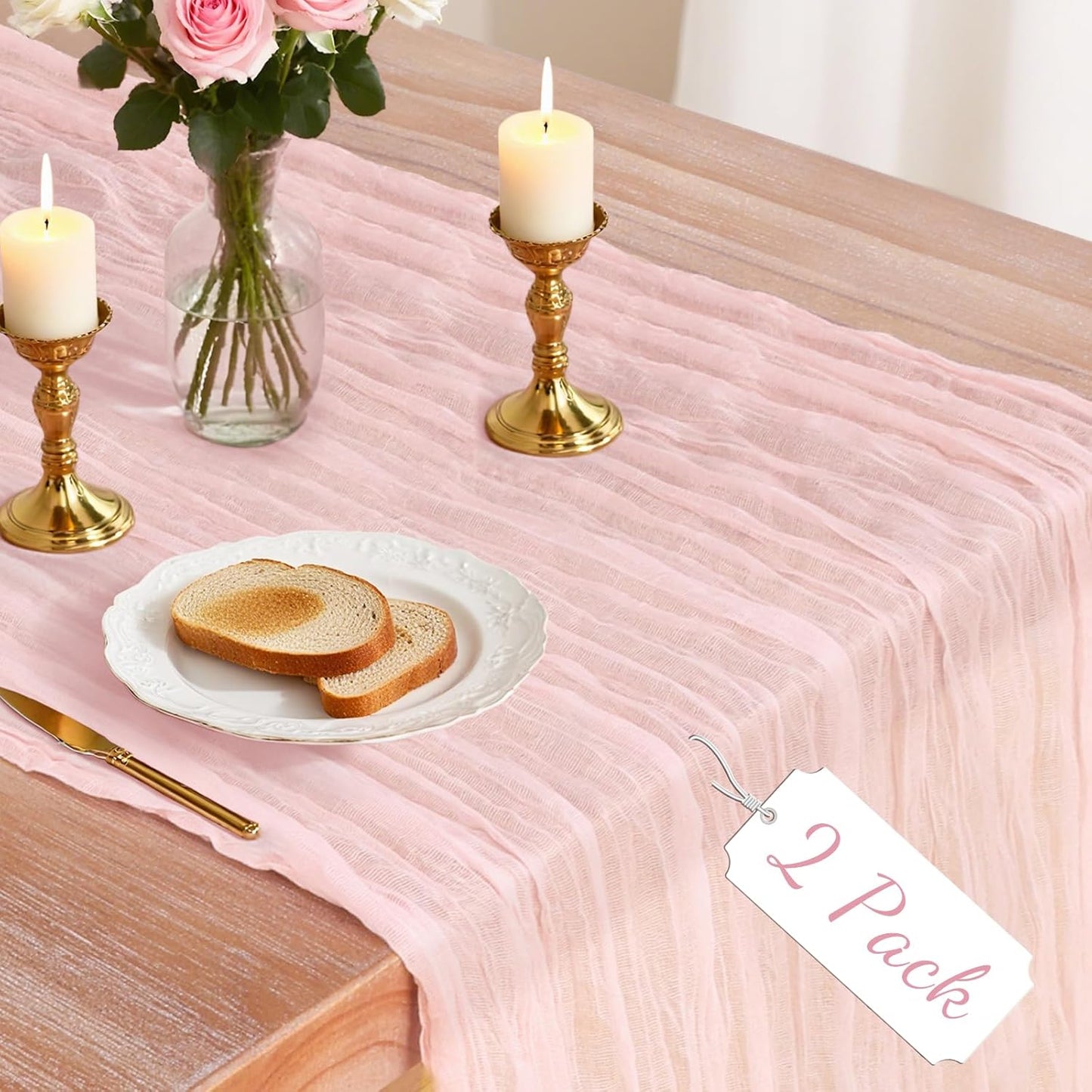 Skiennix 2 Pack Pink Cheesecloth Table Runners - 10Ft Boho Gauze for Weddings & Events | 120 Inches Long