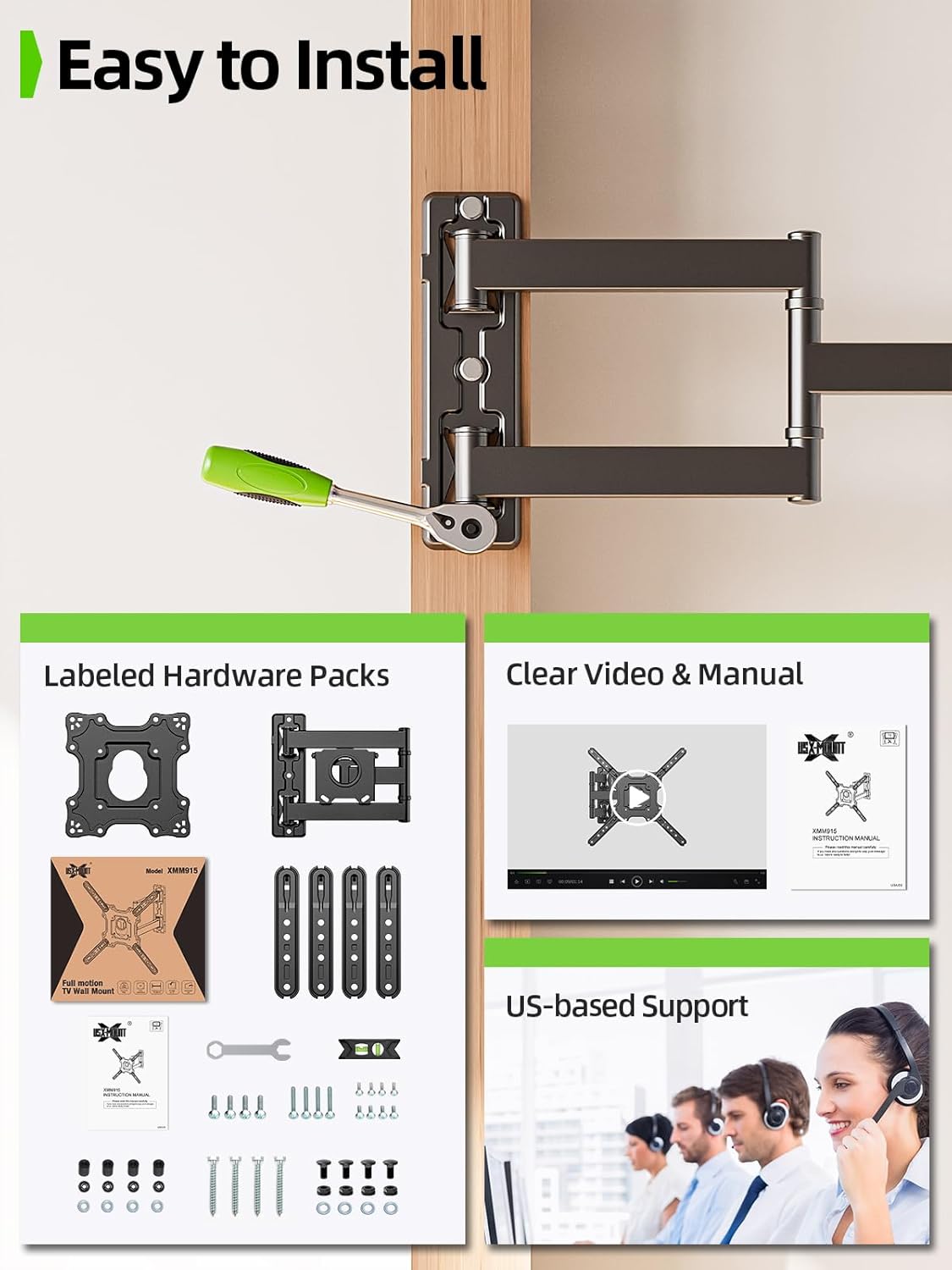 USX Mount Full Motion TV Wall Mount - Swivel & Tilt Design for 26-60 Inch TVs, Max VESA 400x400mm
