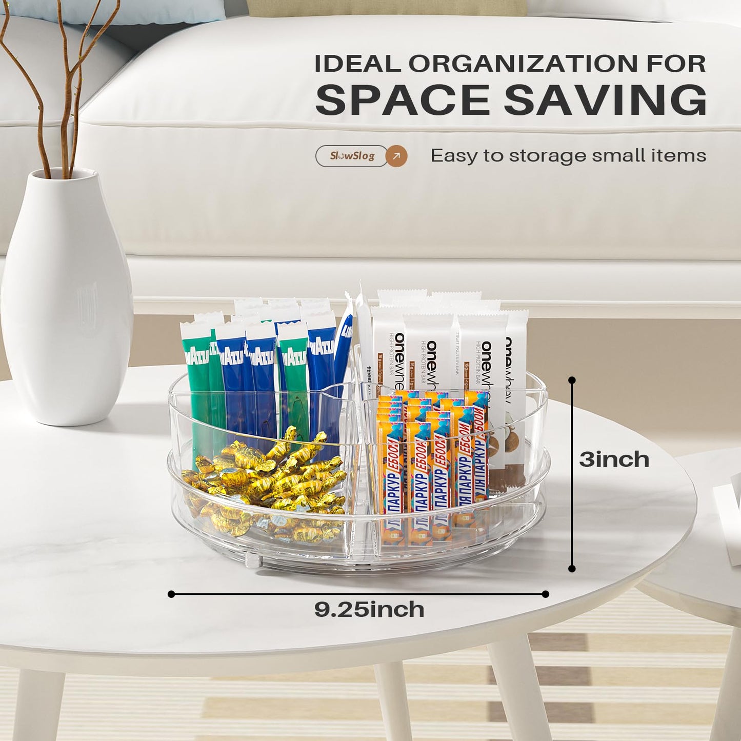 Slow Slog 2 Pack Lazy Susan Organizer, 9 inch Rotating Storage Organizer with 4 Removable Bins, Lazy Susan Turntable Organizer for Fridge, Kitchen, Vanity, Cabinet