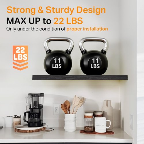 BAYKA Floating Shelves - Rustic Wall-Mounted Wood Shelves for Home Decor | 15.7in, Black, Set of 4
