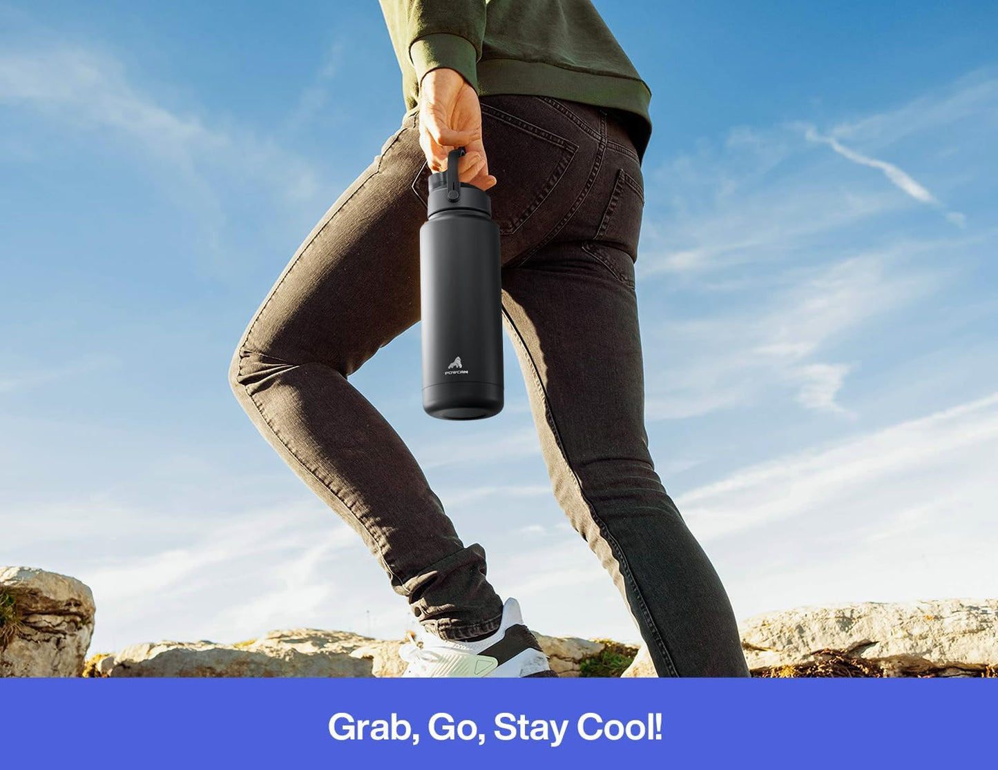 POWCAN 32 oz Insulated Water Bottle - 2-in-1 Straw & Spout Lid | Leak-Proof, BPA-Free, Double Wall Stainless Steel (Lupine)