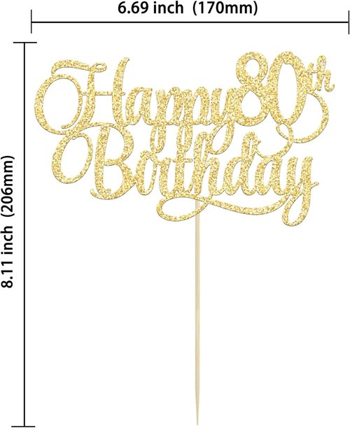 Happy 80th Birthday Cake Topper - Gold Glitter Number 80 for Celebrating Eighty Years | Party Decoration
