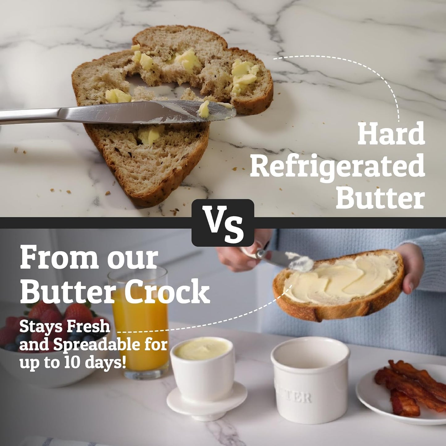 PriorityChef French Butter Crock - Keep Butter Fresh & Spreadable | Ideal Kitchen Gift - White