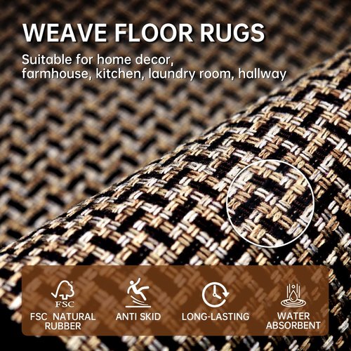 eqivei Kitchen Rugs and Mats Non Skid Washable Set of 2 PCS, Absorbent Runner Rugs for Kitchen, Front of Sink, Kitchen Mats for Floor, 17.3"x 47"+17.3"x 29" (Black)