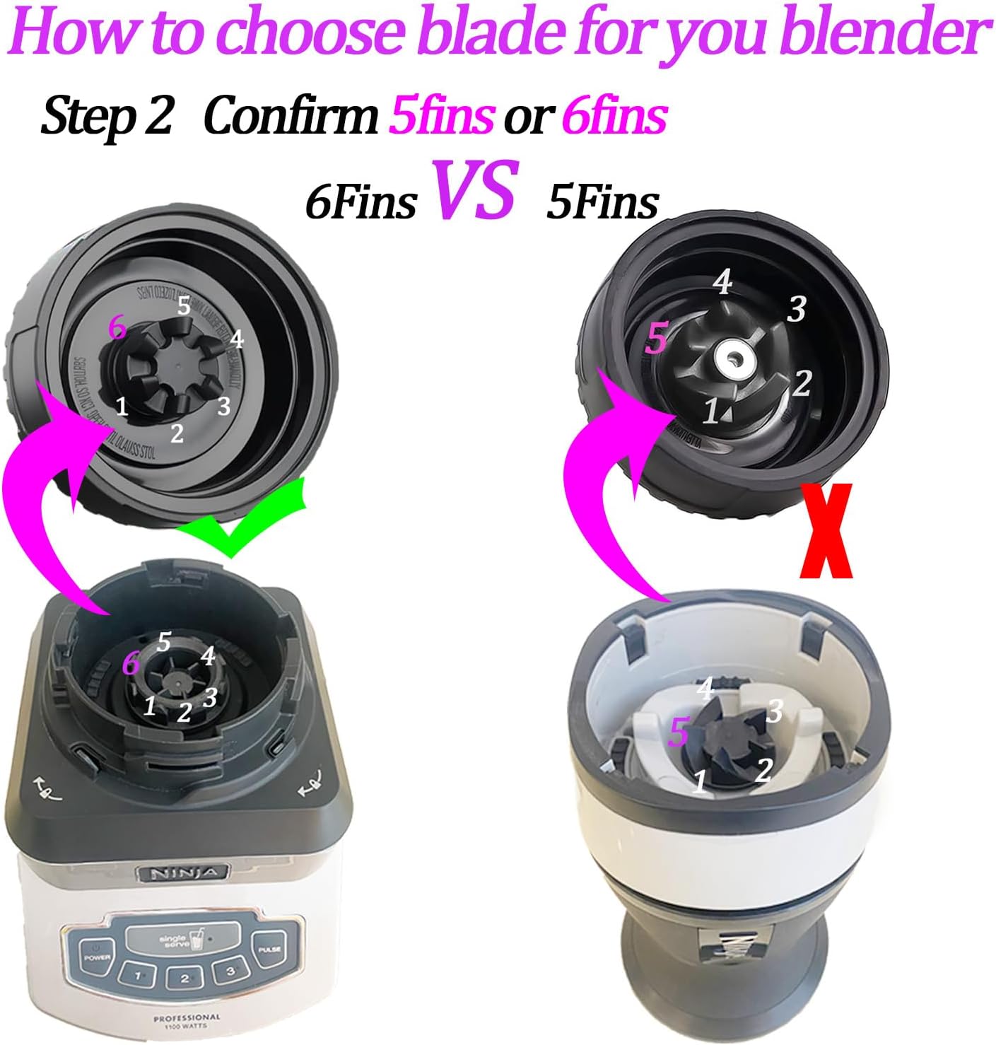 Nutri Ninja Replacement Parts - 6-Fin Blender Male Blade & Cup Set | Compatible with BL660, BL770, BL780, BL740 (5-Pack)