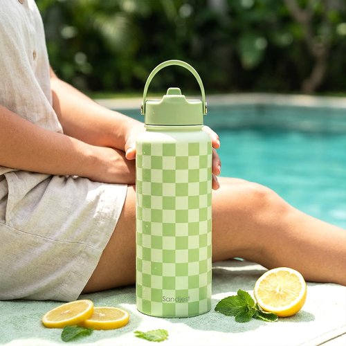 Checkered Water Bottle Stainless Steel 32oz with Lid & Straw, Insulated Bottles Gifts for Girls Friends Teens Birthday Christmas