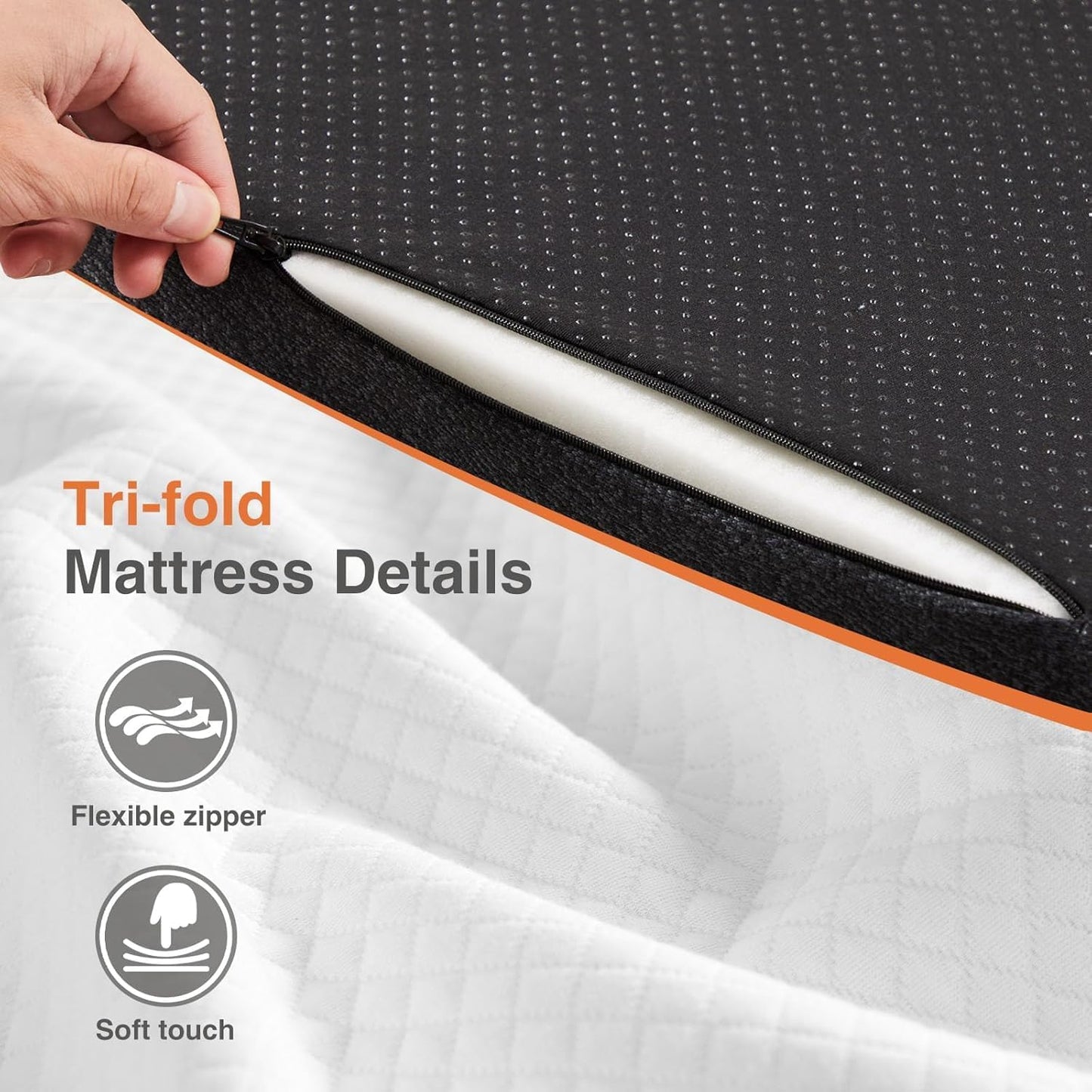 Sweetcrispy Tri-Fold Memory Foam Mattress - 4-Inch Full Size Portable Bed Pad | Washable Cover for Travel & Yoga