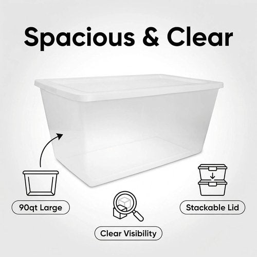 Clear Plastic Storage Bins by [Brand Name] - 90 Quart Stackable Organizer for Home & Office