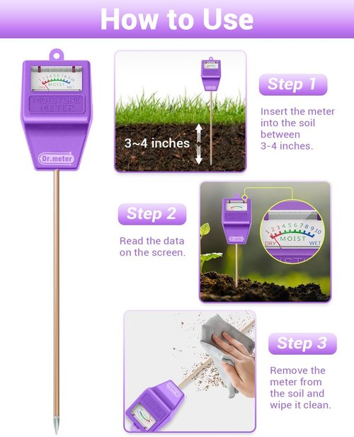 Dr.meter Soil Moisture Meter - Accurate Hygrometer Sensor for Indoor & Outdoor Plants | No Battery Needed