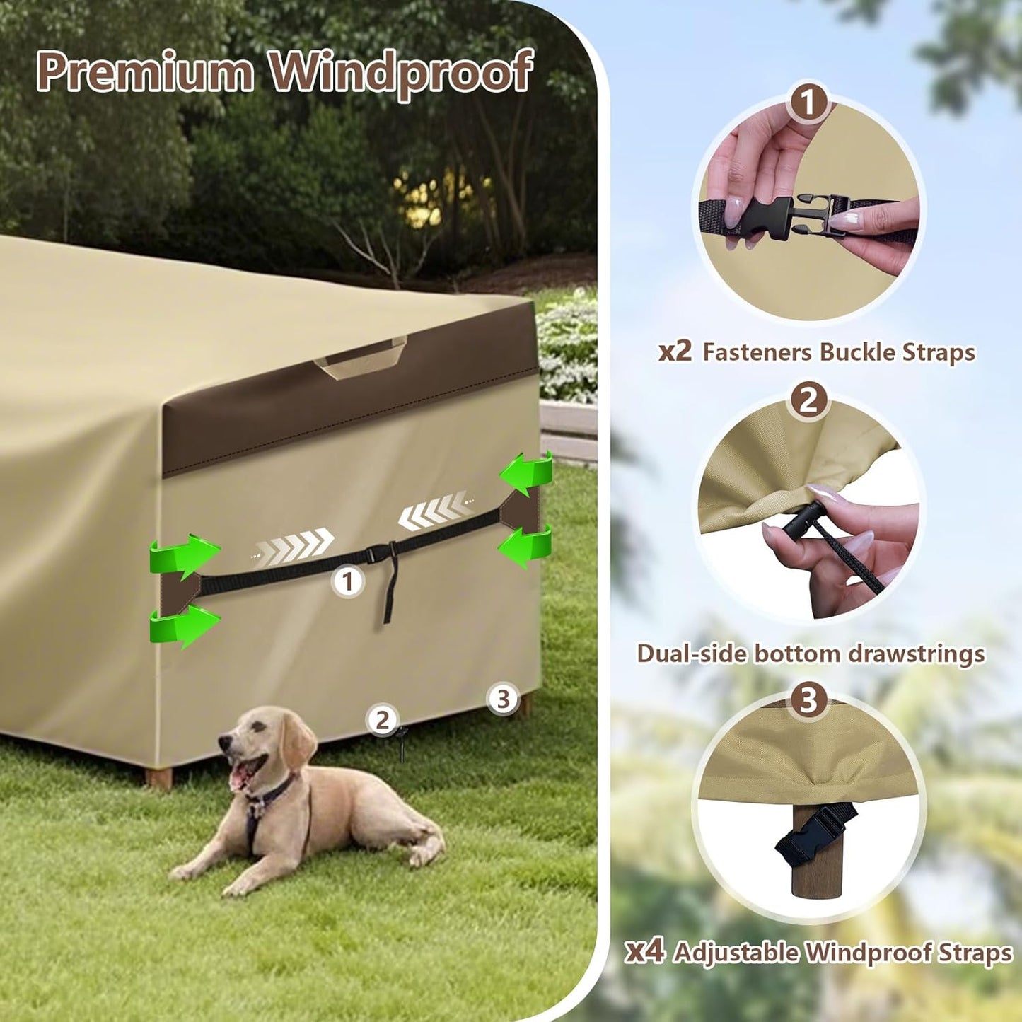 RICHIE Outdoor Patio Furniture Cover - Heavy-Duty Waterproof 600D Canvas Protector | Square Table & Chair Cover (106L x 106W x 28H Inch)
